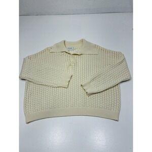 Shekou Women Sweater Size Large‎ Half Button Collar Preppy Stretch Ivory Neutral